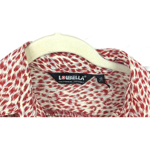Vintage Loubella red animal spotted print sheer billowy ruched waist blouse 10 - Picture 2 of 6